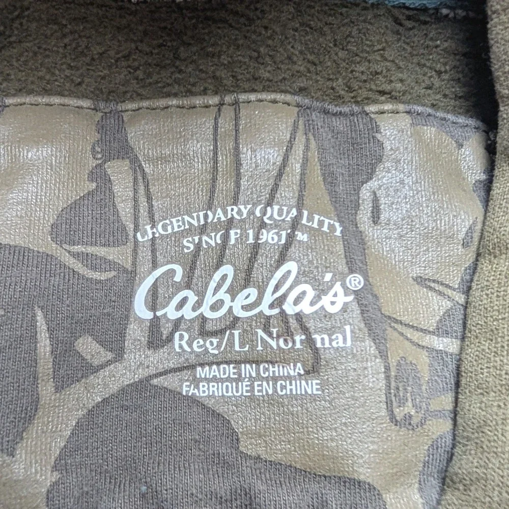 Cabela's Hoodie Kids Large Olive Green Camo Accents Pullover Sweatshirt